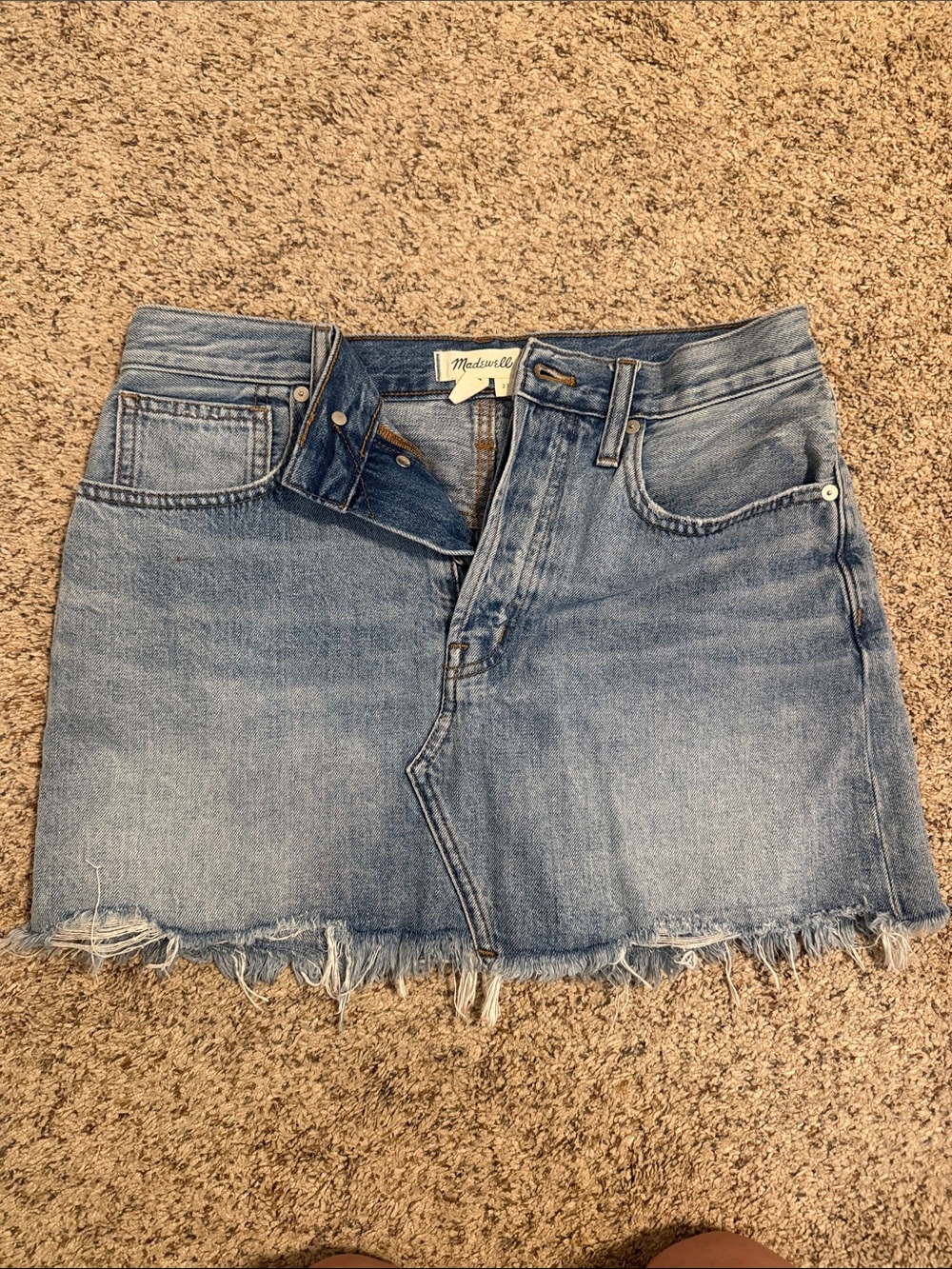 Madewell Distressed Light Wash Denim Mini Skirt